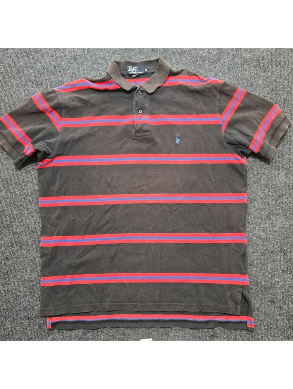 Vtg Polo Ralph Lauren Striped Polo Shirt XL Black Red Purple Grunge Indie Sleaze